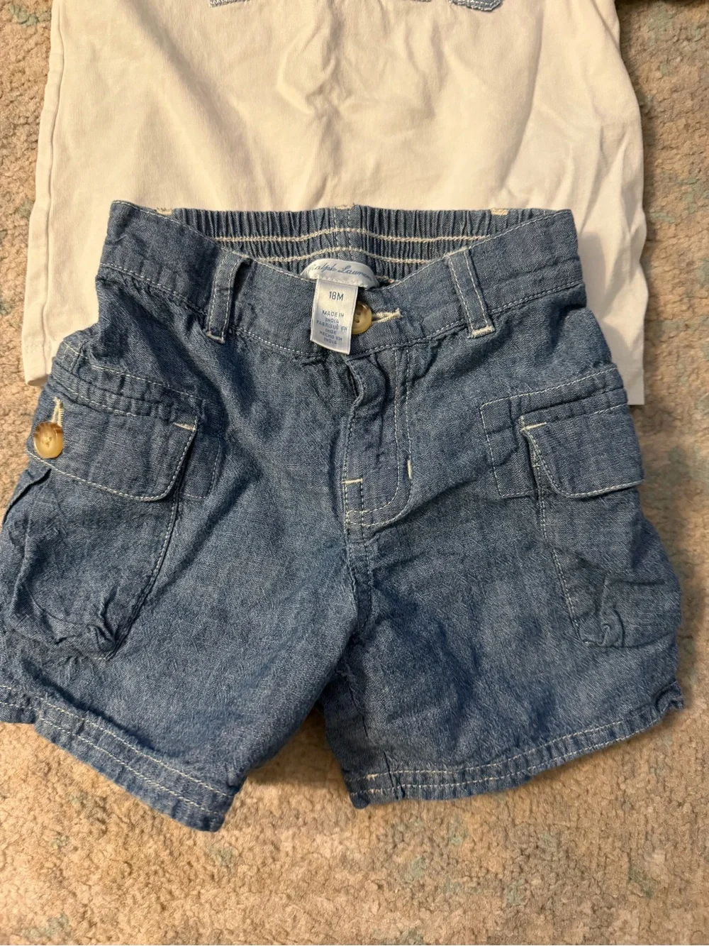 Ralph Lauren White Tee with Denim Blue POLO Appliqué